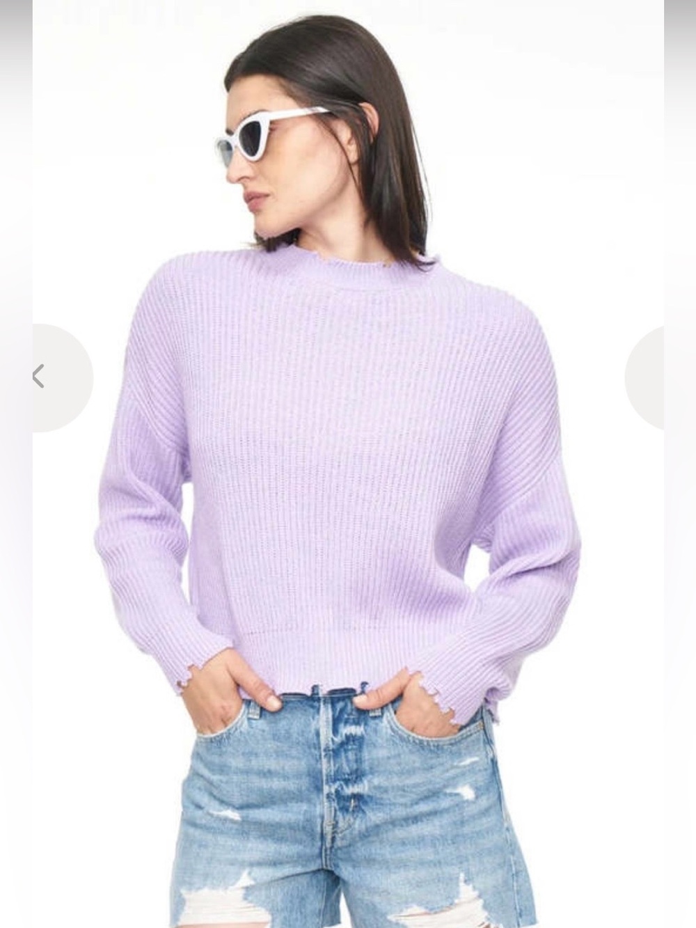 Pistola Eva Sz L Crewneck Distressed Lilac Purple Sweater Ribbed Mock-Neck